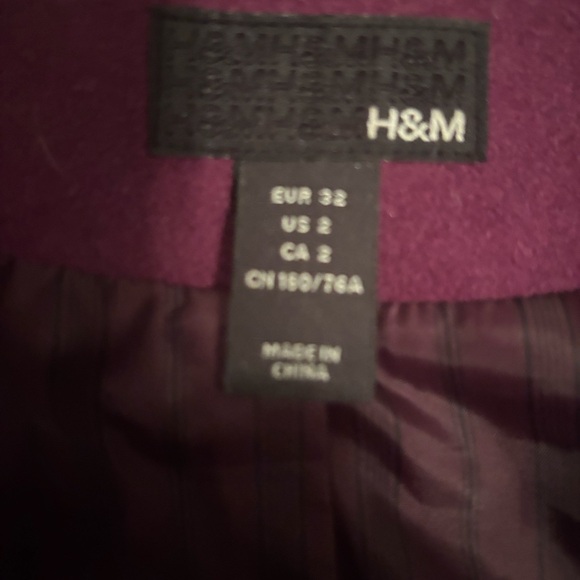 🔥🔥🔥TODAY ONLY SALE H&M Women's Wool Double-Breasted Plum Pea Coat - Picture 5 of 10